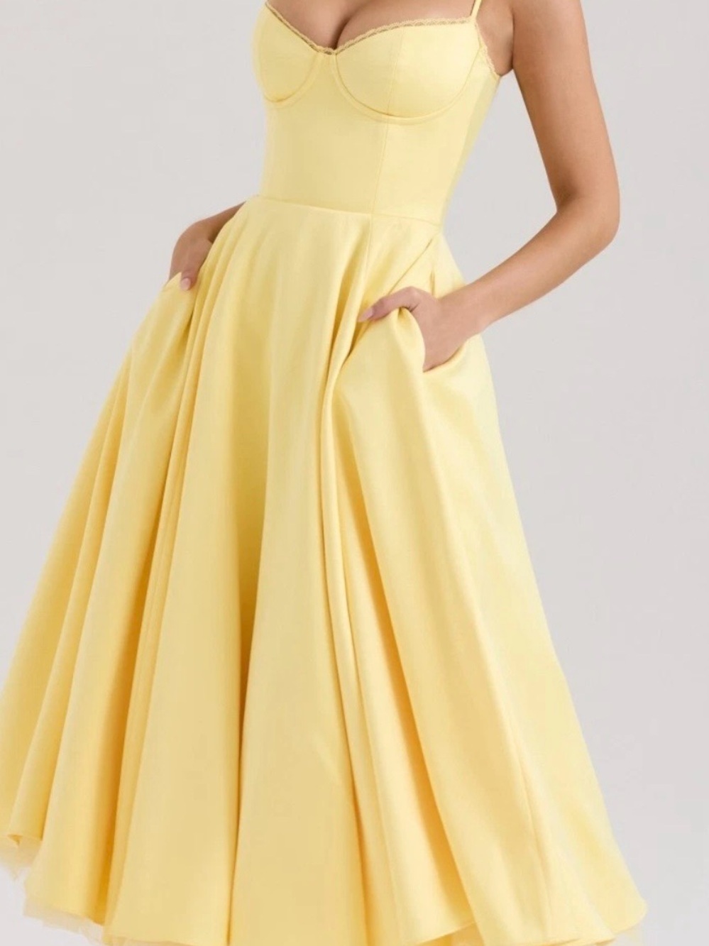 House of CB Pale Yellow Midi Fit-and-Flare Dress